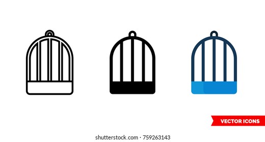 Cage icon of 3 types: color, black and white, outline. Isolated vector sign symbol.