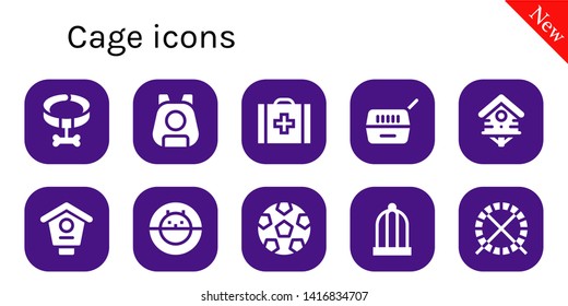cage icon set. 10 filled cage icons.  Collection Of - Collar, Pet, Veterinary, Bird house, Hamster ball, Soccer, Bird cage