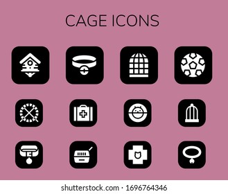 conjunto de iconos de jaula. 12 iconos de jaula rellenos. Incluida la casa de pájaros, Hamster ball, Collar, Veterinario, Mascota, Jaula de pájaros, iconos de fútbol