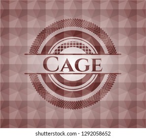 Cage red seamless emblem or badge with abstract geometric polygonal pattern background.