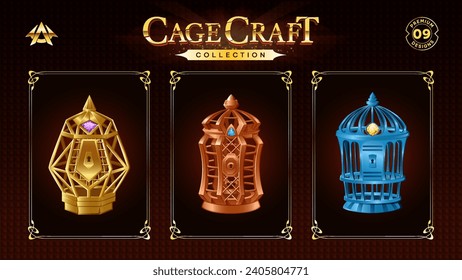 Diseño de conjuntos de jaulas para RPG y diseño de ilustración de vectores de juegos medievales