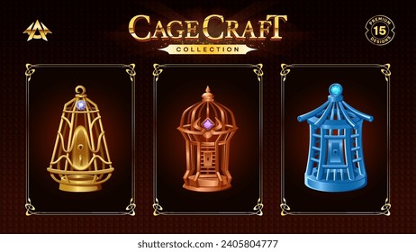 Diseño de conjuntos de jaulas para RPG y diseño de ilustración de vectores de juegos medievales