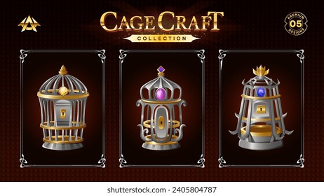 Diseño de conjuntos de jaulas para RPG y diseño de ilustración de vectores de juegos medievales