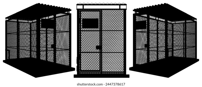 Cage Vector 02. Illustration Isolated On White Background. Animal Dog Cage. Silhouette.