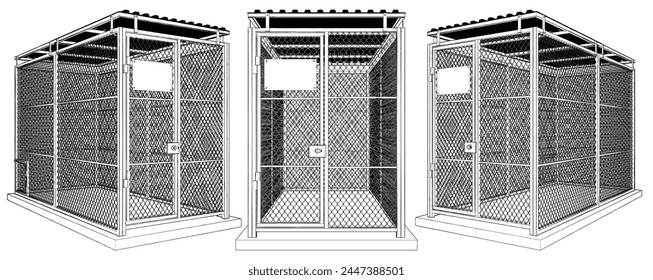Cage Vector 03. Illustration Isolated On White Background. Animal Dog Cage. Silhouette.