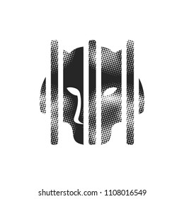 Caged animal icon in halftone style. Black and white monochrome vector illustration.
