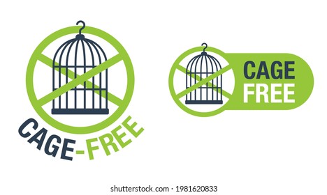 Cage-Free farming productes. Free-Range Chicken - label for meat of animals living in nature, eating natural foods, and soaking in sunlight. Isolated icon