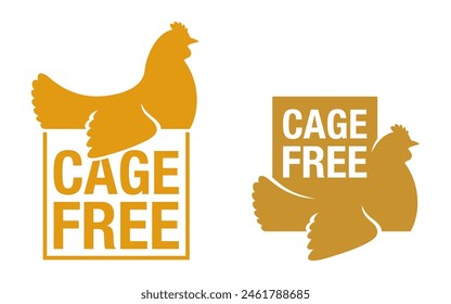 Cage-Free farming products labeling. Free-Range Chicken - label for meat of animals living in nature, eating natural foods, and soaking in sunlight. Isolated icon