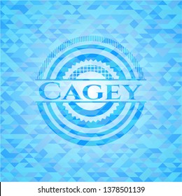 Cagey light blue emblem with triangle mosaic background