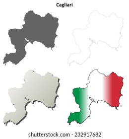Cagliari blank detailed outline map set