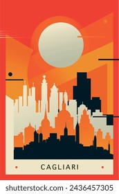 Cagliari city brutalism poster with abstract skyline, cityscape retro vector illustration. Italy, Sardinia travel cover, brochure, flyer, leaflet, business presentation template image