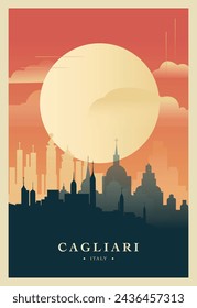 Cagliari city brutalism poster with abstract skyline, cityscape retro vector illustration. Italy, Sardinia travel cover, brochure, flyer, leaflet, business presentation template image