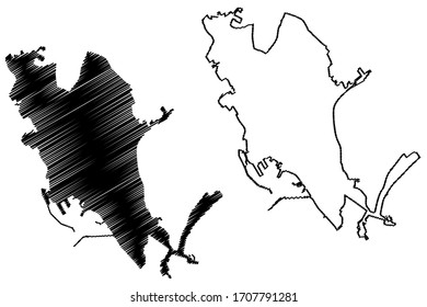 Cagliari City (Italian Republic, Italy, Sardinia) map vector illustration, scribble sketch City of Cagliari amap