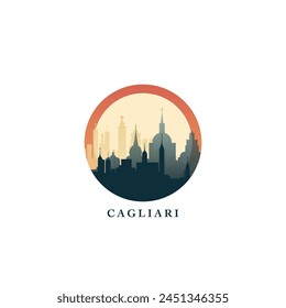 Cagliari cityscape, gradient vector badge, flat skyline logo, icon. Italy city round emblem idea with landmarks and building silhouettes. Isolated graphic