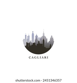 Cagliari cityscape, gradient vector badge, flat skyline logo, icon. Italy city round emblem idea with landmarks and building silhouettes. Isolated graphic