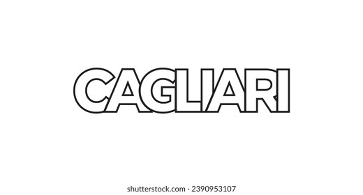 Cagliari in the Italia emblem for print and web. Design features geometric style, vector illustration with bold typography in modern font. Graphic slogan lettering isolated on white background.