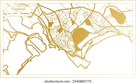 Cagliari Italy City Map in golden Colors in Retro Style. Outline Map. Vector Illustration.