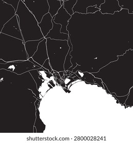 Cagliari Italy Vector Map, Detailed Coastal City Street Map Black and White Minimalist Line Art