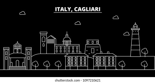 Cagliari silhouette skyline. Italy - Cagliari vector city, italian linear architecture, buildings. Cagliari travel illustration, outline landmarks. Italy flat icons, italian line banner