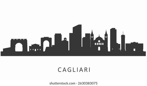 Cagliari Skyline Italy Silhouette White.