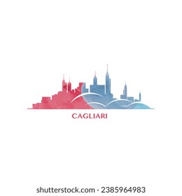 Cagliari watercolor cityscape skyline city panorama vector flat modern logo, icon. Italy Sardinia town emblem concept with landmarks and building silhouettes. Isolated graphic