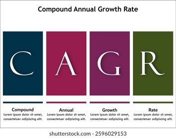 CAGR - Compound Annual Growth Rate Acronym. Infographic template with icons and description placeholder