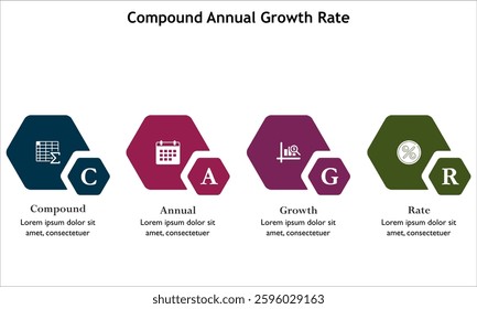 CAGR - Compound Annual Growth Rate Acronym. Infographic template with icons and description placeholder