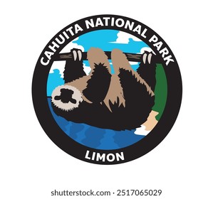 Cahuita NATIONAL PARK Sloth Costa Rica Vector Logo