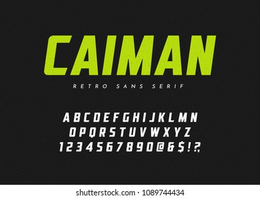 Caiman trendy sans serif retro typeface, font, letters and numbers. Vector illustration.