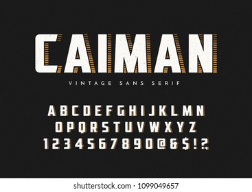 Caiman trendy sans serif retro typeface, font, letters and numbers. Vector illustration.