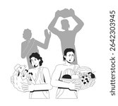 Cain and Abel line illustration concept. Bible story. Old testament. Brothers with offerings, first biblical murder silhouette outline 2D bible characters isolated. Ink linear metaphor vector art