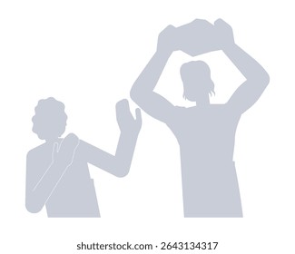 Cain raising stone to kill brother Abel silhouette 2D gray filled bible characters. First murder. Old testament. Biblical crime isolated clipart vector silhouetted people. Monochrome spot illustration