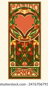 Caino Poker hearts card in art nouveau style, vector illustration