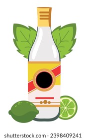 botella de caipirinha con vector de cal aislado