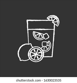 Caipirinha chalk white icon on black background. Brazilian cocktail. Alcoholic beverage and sugar. Traditional drink. All-day cocktail. National potation. Isolated vector chalkboard illustration