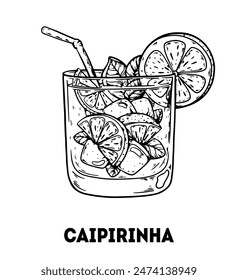 Caipirinha cocktail illustration. Hand drawn sketch. Vector illustration. Isolated object. Not AI