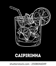 Caipirinha cocktail illustration. Hand drawn sketch. Vector illustration. Isolated object.