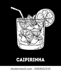 Caipirinha cocktail illustration. Hand drawn sketch. Vector illustration. Isolated object.	