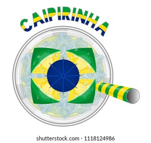 Caipirinha Cocktail Like Brazil Flag with yellow and green drinking straw. All the objects are in different layers and the text types do not need any font. 