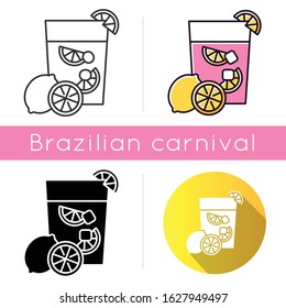 Caipirinha icons set. Linear, black and RGB color styles. Brazilian cocktail. Alcoholic beverage with lemon, sugar. Traditional drink. All-day cocktail. National potation. Isolated vector illustration