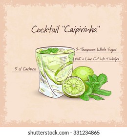 Caipirinha - National Cocktail of Brazil Made with Cachaca, Sugar and Lime. 