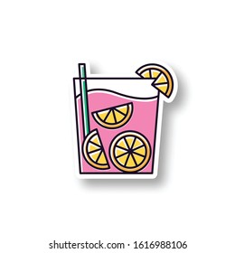 Caipirinha patch. RGB color printable sticker. Brazilian cocktail. Alcoholic beverage with lime. Traditional drink. All-day cocktail. National potation. Vector isolated illustration