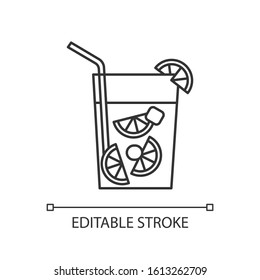 Caipirinha pixel perfect linear icon. Brazilian cocktail. Alcoholic beverage with lime and sugar. Thin line customizable illustration. Contour symbol. Vector isolated outline drawing. Editable stroke