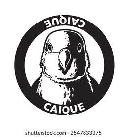 Caique Parrot Bird Black and White Monochrome Head Logo Icon Vector