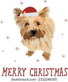 Cairn Terrier drawing. Cute dog character in a top view pose. Holiday Design for printing, adorable and cute Christmas dog cartoon vector greeting card. Adorable puppy, a funny holiday animal.