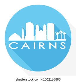 Cairns Australia Flat Icon Skyline Silhouette Design City Vector Art Round Logo.