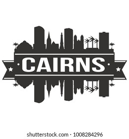 Cairns Australia Oceania Skyline Silhouette Design City Vector Art Famous Buildings Stamp