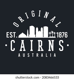 Cairns QLD, Australia Skyline Original. Una Escuela de Deportes Logotipo y Estilo Universitario. Ciudad vectorial de diseño de ilustración.