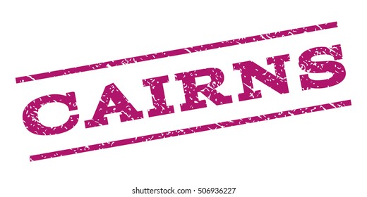 Cairns watermark stamp. Text caption between parallel lines with grunge design style. Rubber seal stamp with dust texture. Vector purple color ink imprint on a white background.