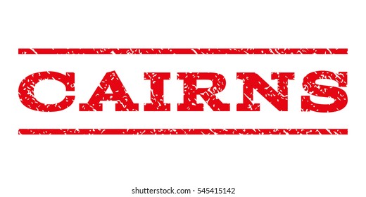 Cairns watermark stamp. Text caption between horizontal parallel lines with grunge design style. Rubber seal stamp with dirty texture. Vector intensive red color ink imprint on a white background.